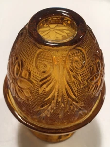 Tiara Indiana Glass Amber Sandwich Pattern 2 Piece Fairy Lamp Candle Tea Light - Picture 1 of 5