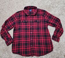 George Buffalo Plaid Red Flannel Button Down Shirt Men's XL