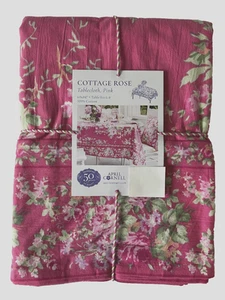 APRIL CORNELL - COTTAGE ROSE - PINK GREEN RECTANGLE TABLECLOTH - 60 X 84 - NEW - Picture 1 of 3
