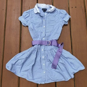 Girl’s Ralph Lauren Blue & White Gingham Dress With Belt Size 8 Preppy Coquette - Picture 1 of 6