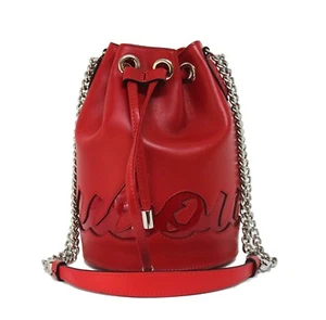 Christian Louboutin Bucket New Marie Jane Logo Red Leather Messenger Bag - Picture 1 of 11