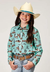 New! Girl's Roper DESERT PRINT WESTERN SHIRT w/ Snaps Cactus Horse Size S M L XL - Picture 1 of 6