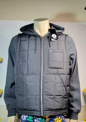 Chaqueta VOLCOM Septiembre Mediana Para Hombre Negra Con Capucha Acolchada Cremallera Completa Aislada Foto 1 de 4