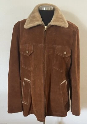 Abrigo Chaqueta William Barry De Colección Cuero Gamuza Forrado Sherpa Marrón Occidental Para Hombres 44 Foto 1 de 4