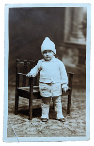 Antique RPPC Postcard c1922  Studio Portrait of a Young Child Hand Knit Outfit