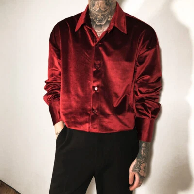 Men Collared Soft Comfortable Blouse Tops Loose Tops Velvet Long Sleeve Shirt - Image 1 of 4