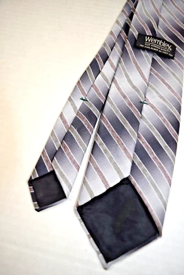 Neck Tie VTG 60s 70s Wembley Charcoal Gray Ivory Ombre Stripe Poly Tie 55" x 3" - Image 1 of 4