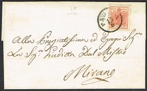 Italy c.1850 Lombardy and Venetia Cover 10c Red 'PADOVA/15/6' and 'MIRANO/15/6' - Picture 1 of 2