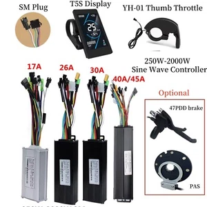 24V-72V Ebike 250W-2000W Sinus Controller + T5S LCD Display + Daumengas Set - Bild 1 von 34