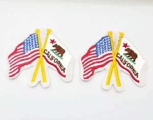 California USA Patch Waving American Crossed Flags Souvenir Embroidered lot of 2 - Picture 1 of 5