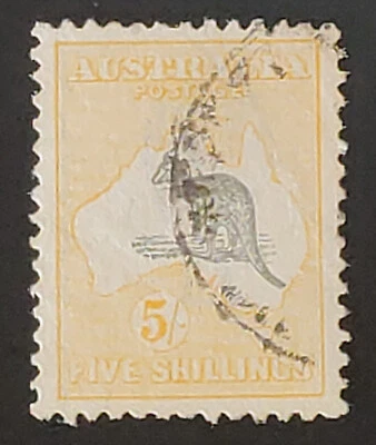 AUSTRALIA. GV. 1915-27 ERROR! 5sh Kangaroo - "Spencer's Gulf short & thick". F/U - Image 1 of 4