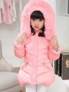 Girls Down Cotton Long Coat Warm Outwear Winter Coat Kids Hooded Jackets - Picture 1 of 14