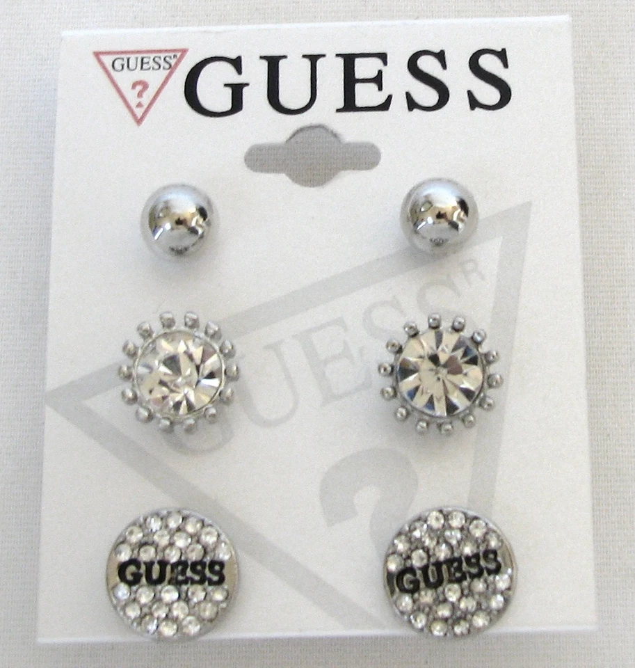 Nuovo 3PC Set Guess Color Argento Sfera Rotonda + Cerchio Cristallo Strass Lobo - Immagine 1 di 1