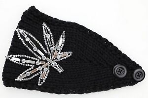 Women Crochet Knit Turban Headband Rhinestone Bead Hairband Head Wrap Ear Warmer