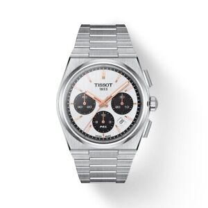 New Tissot PRX Silver Dial Chronograph Steel Bracelet Men's Watch T1374271101100