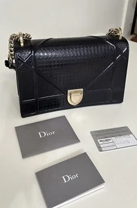 DIOR Diorama Patent Microcanage Midnight Navy Champagne Gold Bag - Picture 1 of 24