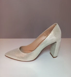 Paul Smith Shoes UK 6 EU 40 Beau Metallic Champagne Block Heel Court Leather - Picture 1 of 19