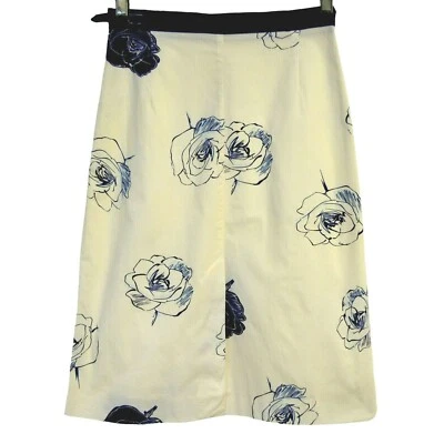 Falda elástica totalmente forrada con estampado de rosas Tara Jarmon blanca tinta azul Eur 36 talla 6 Foto 1 de 4