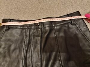 TOP SHOP Black Leather Effect Trousers Size 10 Elastic Bottoms Cargo