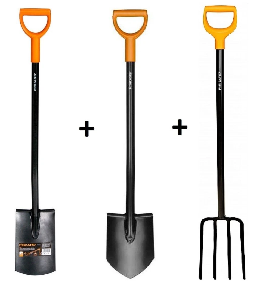 SOLID SET! FISKARS 131413 SPATEN + FISKARS 131403 GARTENSPATEN + 1003458 GABEL