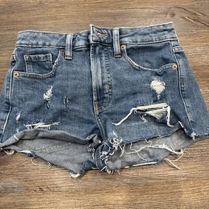 Hollister Distressed Denim Shorts Women’s Size 0 Blue High Rise Smooth Pockets - Picture 1 of 9
