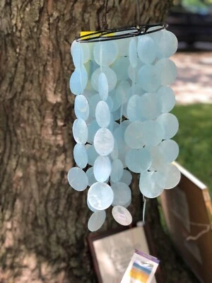 Woodstock Capiz Shell Light Blue Wind Chimes Seaside Beach Pool Outdoor Decor - Image 1 of 4