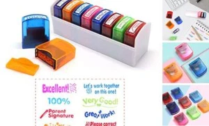  Self-Inking Motivation School Grading Teacher Stamp Set and Tray (8 Colorful - Picture 1 of 8