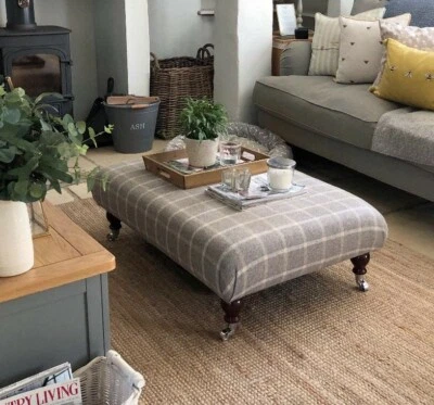 New Large Footstool. ANY 100% Wool Abraham Moon Tartan Fabric Choose Legs & Size - Image 1 of 4