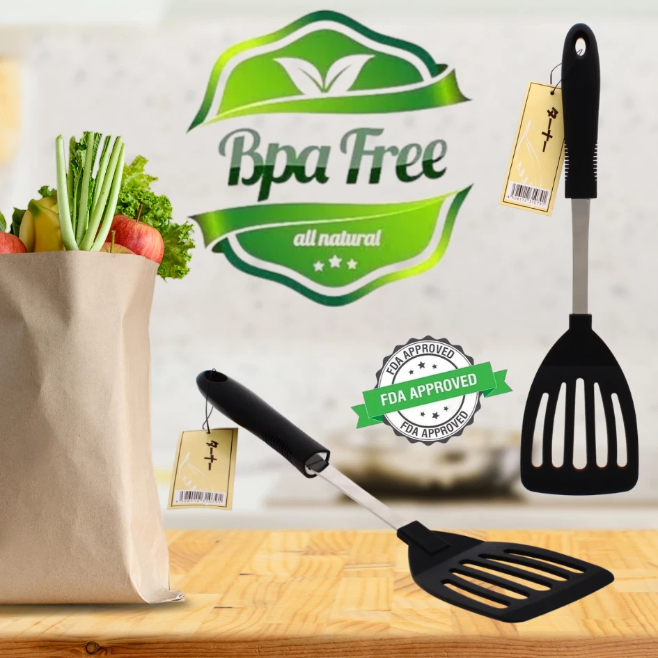 6pack Black Slotted Turner Spatula Nylon Non Stick  Heat Resistant  Cooking Tool - Image 1 of 4