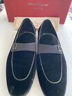Salvatore Ferragamo Clip Men Suede Black Loafers Logo Size 44 EU (D)