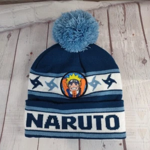 Naruto Anime Unisex Kids Beanie Hat Toboggan One Sz Blues White Orange Blue Pom - Picture 1 of 8