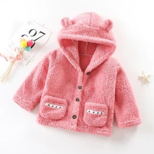 Kids Cute Ear Velvet Warm Fuzzy Hooded Coat 3-4 YEARS/ Pink/ X1 - Picture 1 of 6