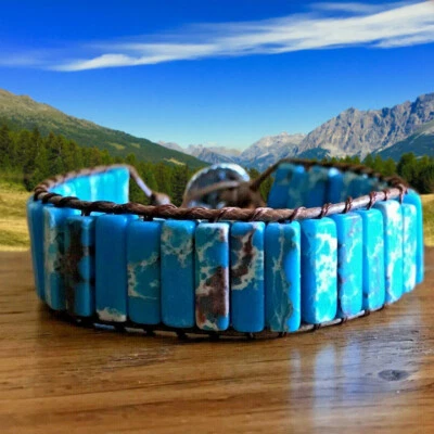 Chakra Bracelet Homme Femme Pierres Naturelles Bleu Turquoise  - Photo 1/2