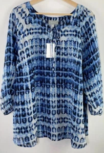 NEW Ryllace Top 100% Silk Blue Chiffon Flowy Blouse Plus Size 16 - Picture 1 of 5