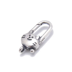 925 Sterling Silver Anti-Silver Color Cat Head Clasp Size 9x16.5mm 1Pcs Per Bag - Picture 1 of 2