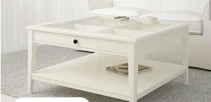 Couchtisch Weiß mit Glasplatte Und Schublade - Bild 1 von 2