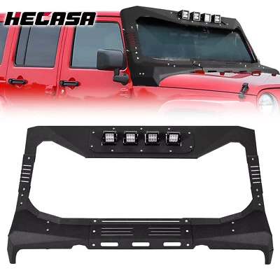 HECASA For Jeep Wrangler JK 07-18 Windshield Frame Visor Cowl Armor w/ Light - Imagem 1 de 4