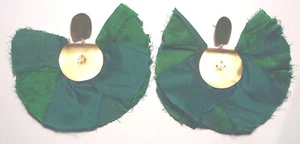 NUOVI enormi ORECCHINI KLM ARTIGIANALI in seta fatti a mano verde ventaglio DICHIARAZIONE tono oro 925  - Foto 1 di 4