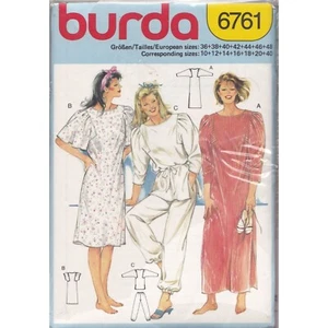 UNCUT Vintage Sewing PATTERN Burda 6761, Misses 1980s Dress Gown or Top and Pant - Picture 1 of 2