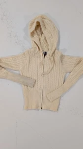 Frankies Bikinis Aimee Cable Knit Hoodie Jacket Womens M Ivory Cream Zip NWT - Picture 1 of 10