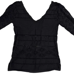 Vtg Guess Collection Small* Black Nylon Pullover Top Stretch V Neck Long Sleeve - Picture 1 of 7
