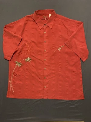 Camisa de campamento Bamboo Cay bordada para hombre 3XL roja tropical modal abotonada Foto 1 de 4