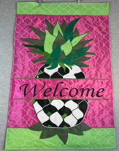 Bandera de bienvenida de temporada al aire libre piña 2 caras bordada 28"x41" - Imagen 1 de 9
