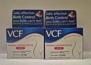 2 VCF Vaginal Contraceptive Spermicide Film-Hormone Free-Easy Insertion-12 Ct - Picture 1 of 2