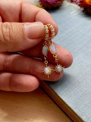 2.20Ct Oval Lab Created Fire Opal Drop & Dangle Earrings 14K Yellow Gold Plated - Image 1 of 4