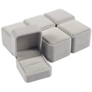 6-teiliges Schmuckkästchen-Set, Samt-Geschenkbox & Einzelringbox Etui für Vorschlag, grau - Bild 1 von 5
