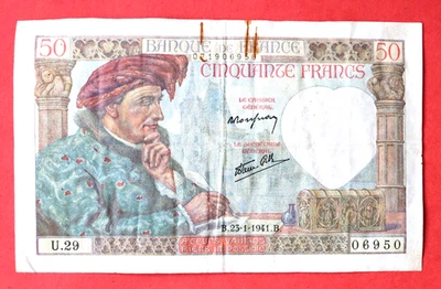 billet 50 francs Jacques Coeur 23-1-1941 n°E207 - image 1 of 2