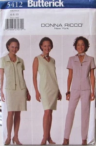 Butterick 5412 Donna Ricco Womens 6-8-10 Dress Shirt-Jacket Pants Suit Pattern  - Picture 1 of 2