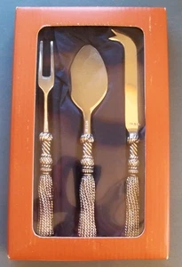 ELEGANCE SILVER PLATE 3 pc CHEESE HORS D'OEUVRES SERVING SET TASSEL  NIB SILEA - Picture 1 of 6