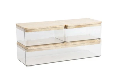 New Martha Stewart 3 Stacking Storage Boxes Containers Wood Design Top - Image 1 of 4